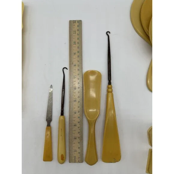 Vintage Celluloid Vanity Set Tray and Brushes Mirrors Perfume - Picture 9 of 16